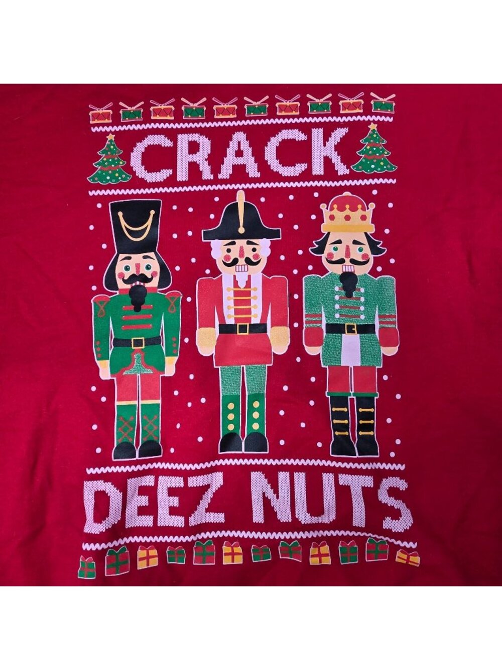 Crack Deez Nuts Funny Christmas Sweatshirt By Gildan Heavy Blend Red XL